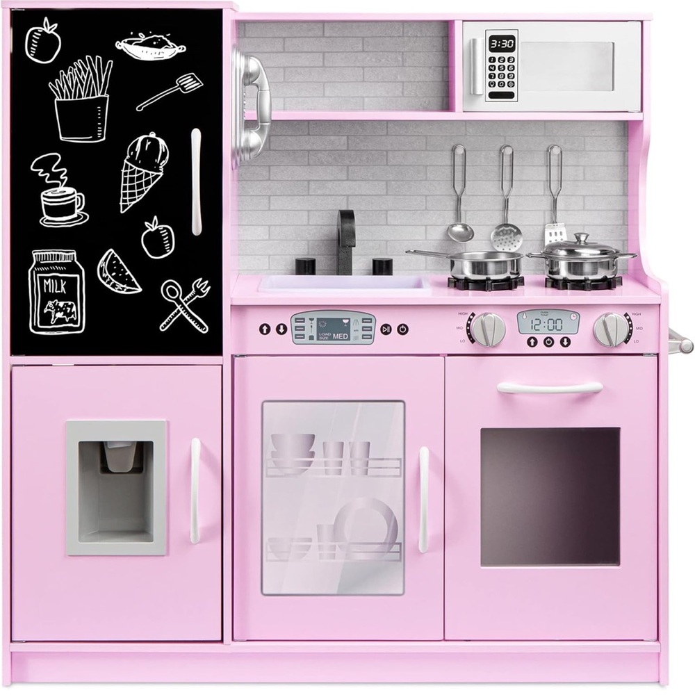 Pink Kitchen Tools Set with Stovetop Oven and Refrigerator